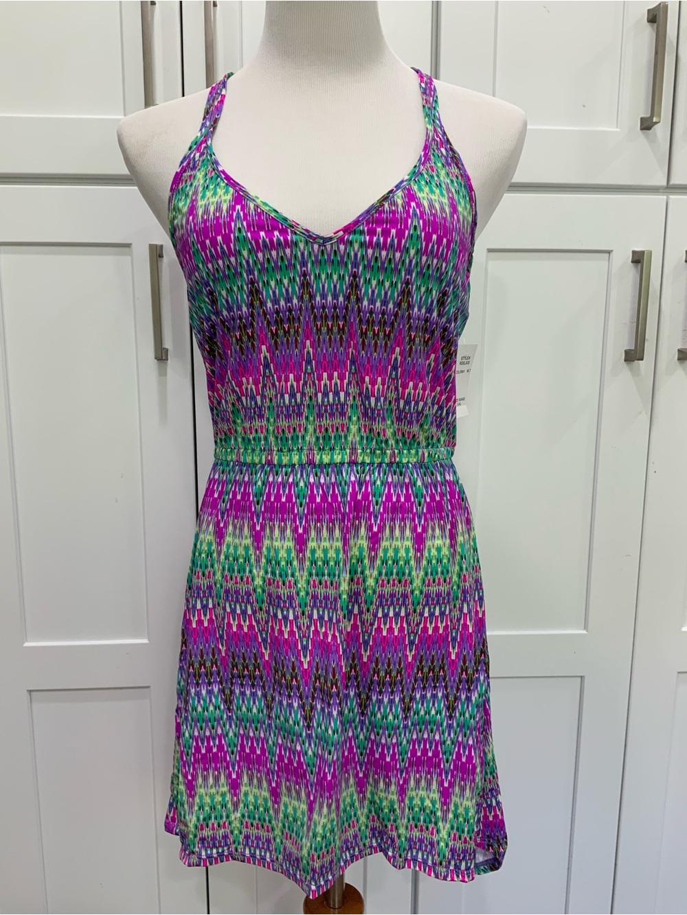 Kenneth Cole Reaction Pink, Green & Purple Printed Racerback Dress